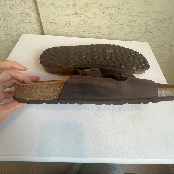 Autenti Brown Leather Double Buckle Sandals Cork Soles Size 10 - Picture 13 of 16